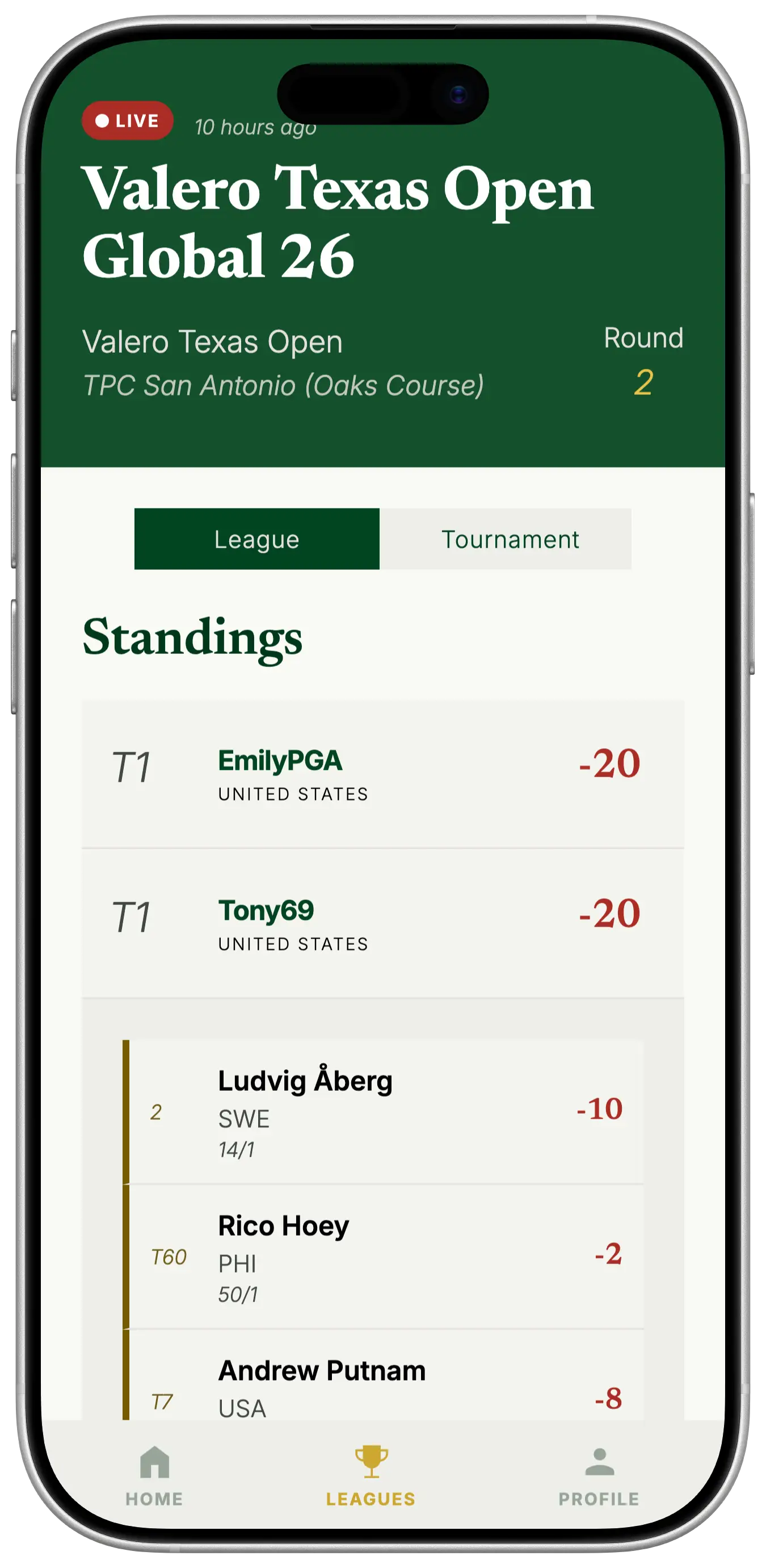 Screenshot of app leaderboard